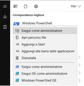 Esecuzione powershell come amministratore Esecuzione powershell come amministratore